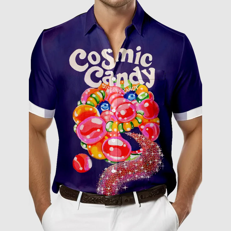 Men's Vintage Cosmic Candy Sizzling Candy Short Sleeve Shirt