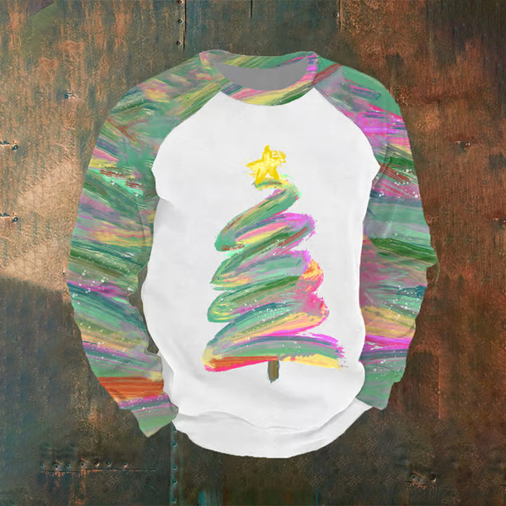 Men's Colorful Oil Painting Christmas Tree Print Sweatshirt