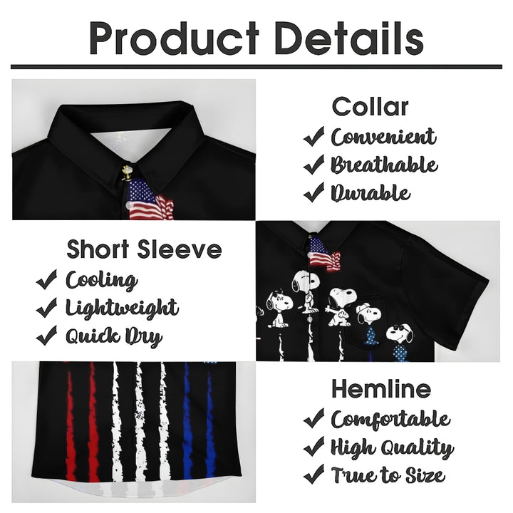 Stars and Stripes Cartoon Character Casual Short Sleeve Shirt 2408000565