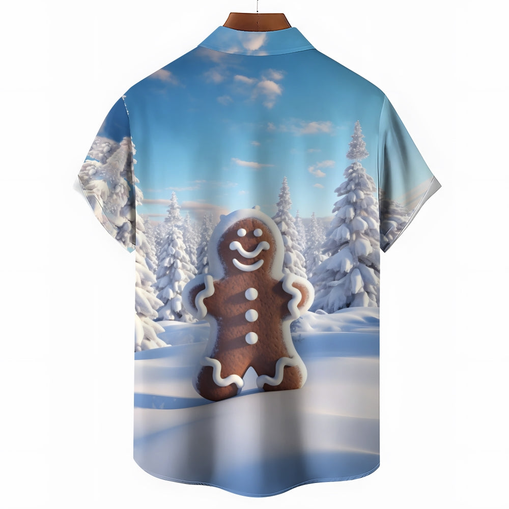 Christmas Gingerbread Man Casual Short Sleeve Shirt 2409006232