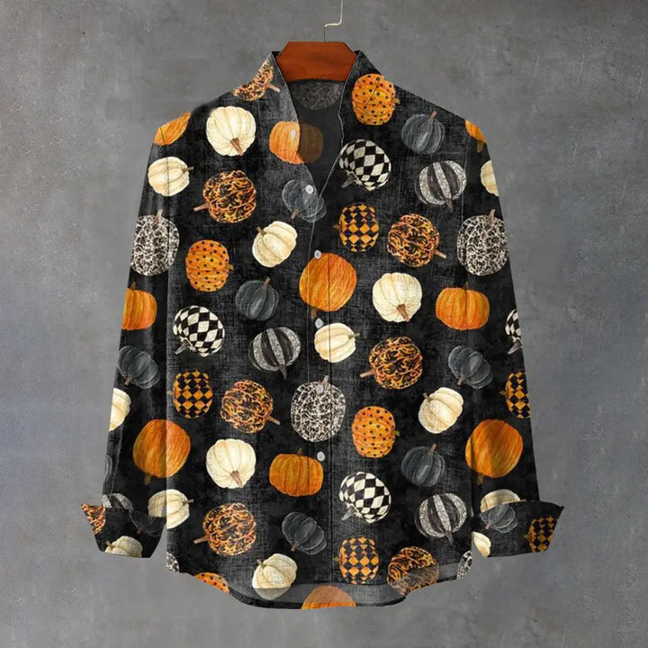 Vintage Halloween Pumpkin Print Long Sleeve Shirt