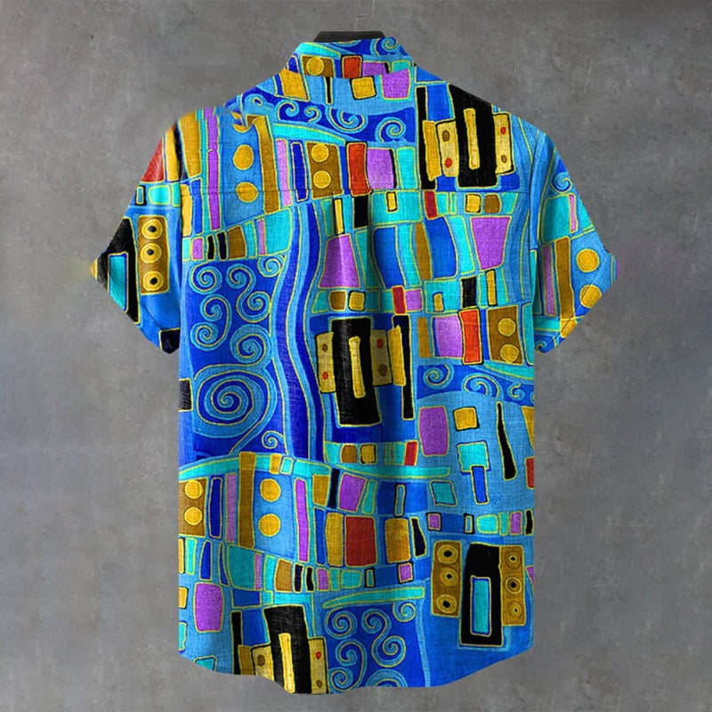 Men's Abstrct Art Print Casual Short Sleeve Shirt 2407004884