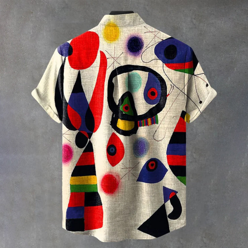 Vintage Abstract Art Print Casual Short Sleeve Shirt