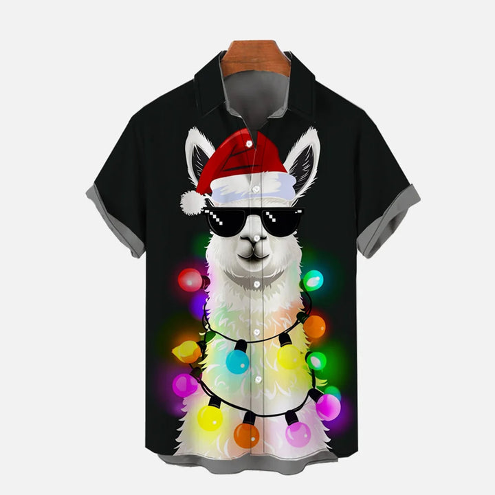 Christmas Santa Alpaca Twining Holiday Lights Printing Shirt