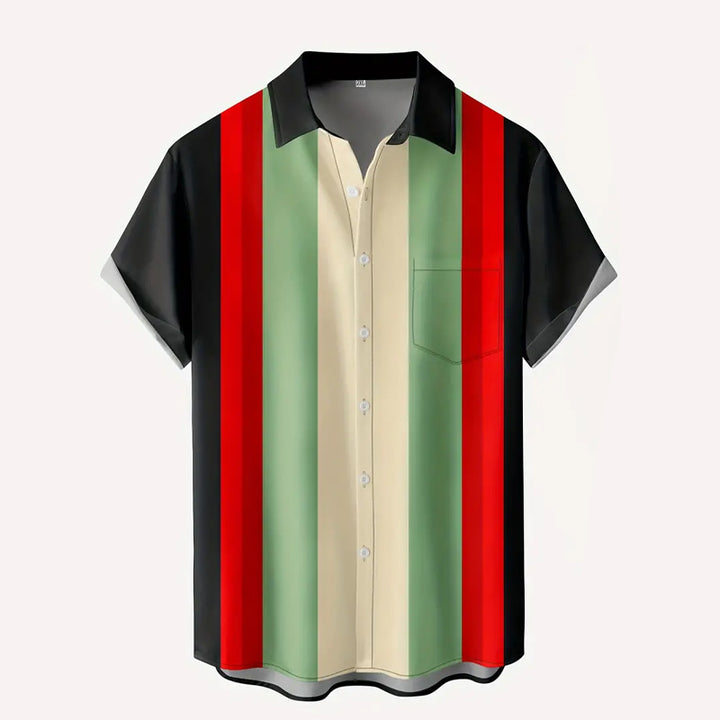 Men's Classic Stripe Contrast Print Short Sleeve Shirt