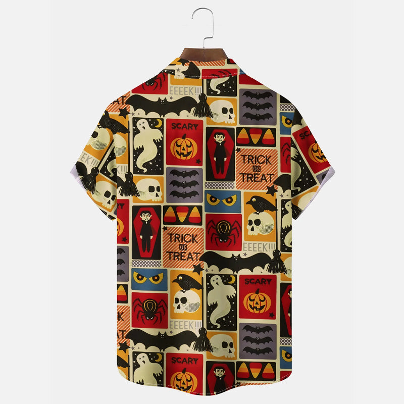 Men's Halloween Cartoon Print Stretch Shirt