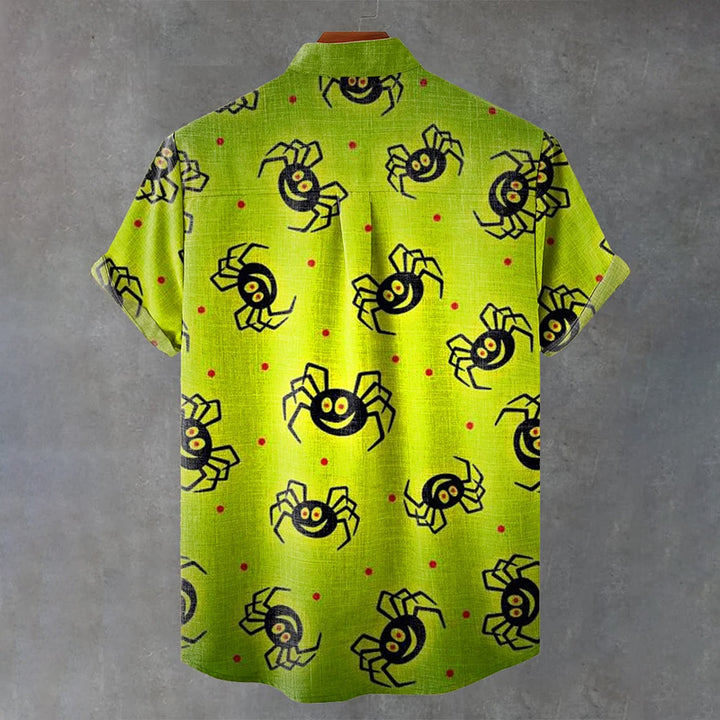 Halloween Green Light Spider Art Print Casual Shirt