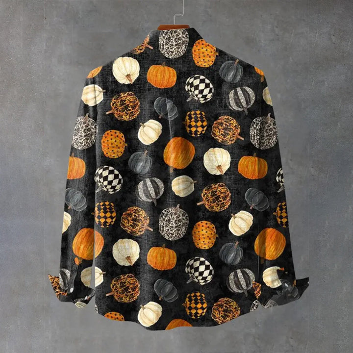 Vintage Halloween Pumpkin Print Long Sleeve Shirt