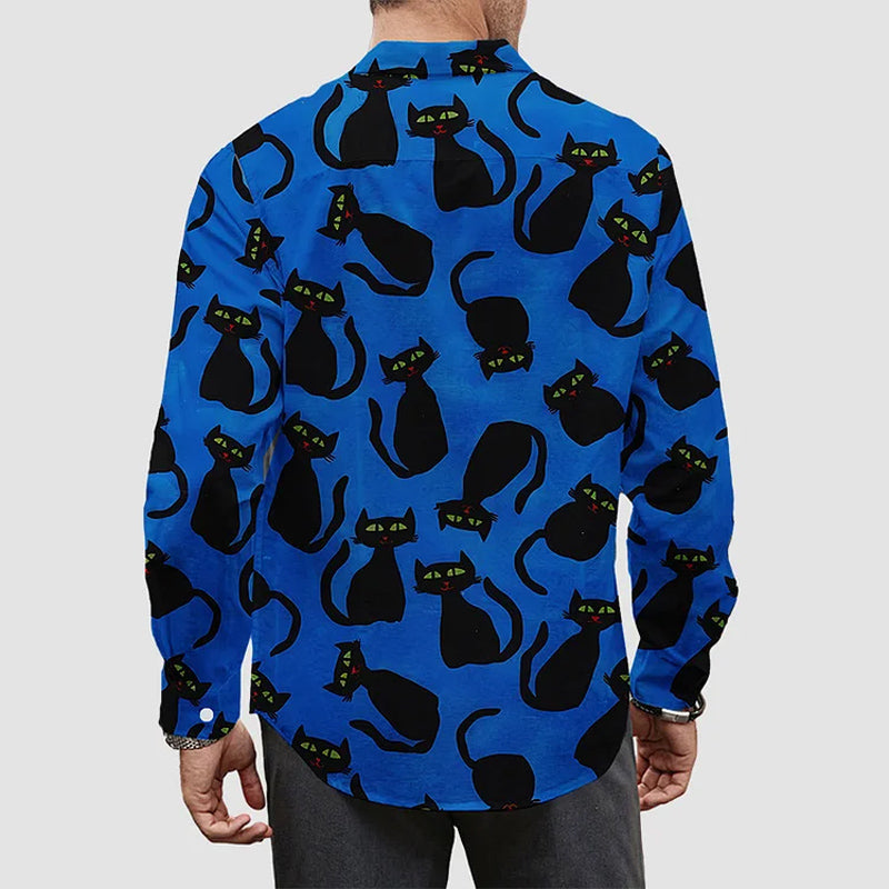 Cats Print Long Sleeve Hawaiian Shirt