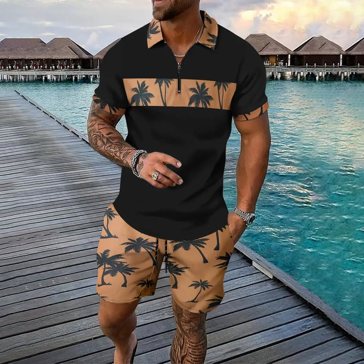 Men's Summer Holiday Style Polo Shirt and Shorts 2-piece Set