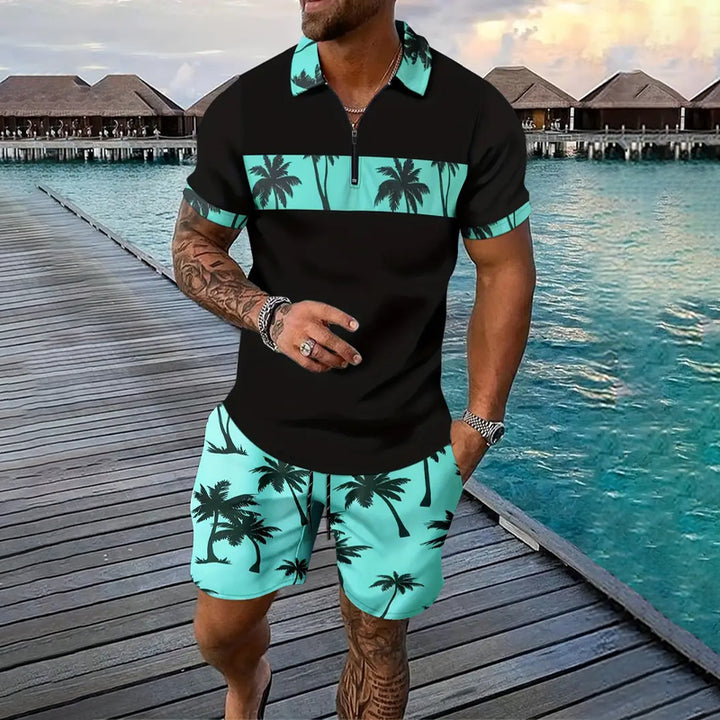 Men's Summer Holiday Style Polo Shirt and Shorts 2-piece Set