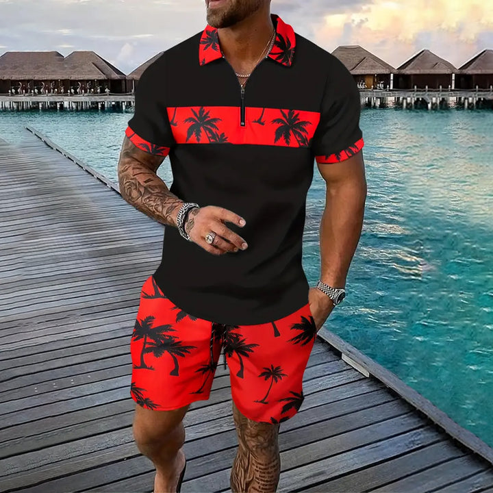 Men's Summer Holiday Style Polo Shirt and Shorts 2-piece Set