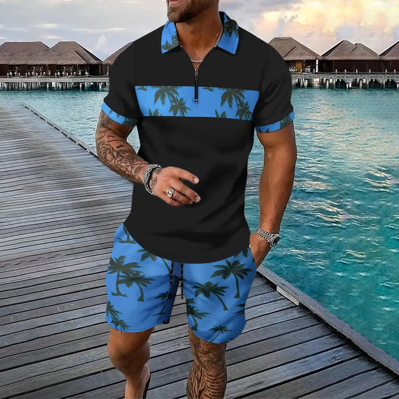 Men's Summer Holiday Style Polo Shirt and Shorts 2-piece Set