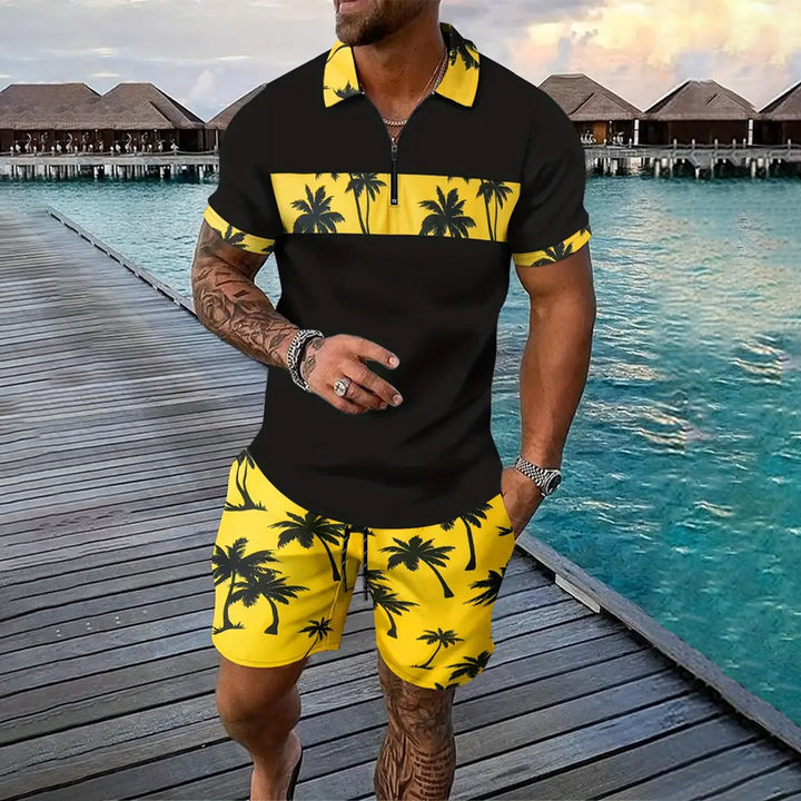 Men's Summer Holiday Style Polo Shirt and Shorts 2-piece Set