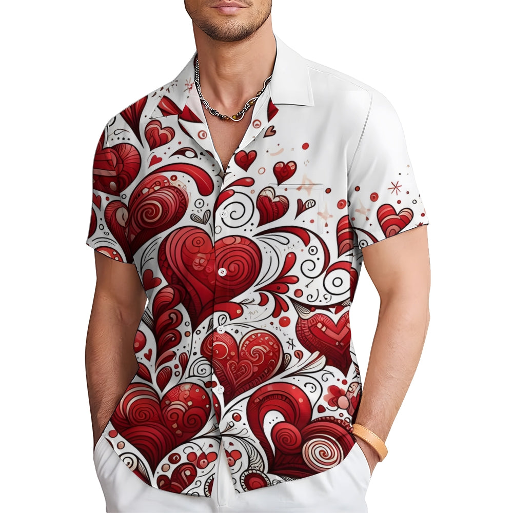 Valentine's Day Heart Print Short Sleeve Shirt 2412006486