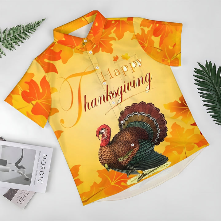 Happy Thanksgiving Turkey Casual Short Sleeve Shirt 2410001522