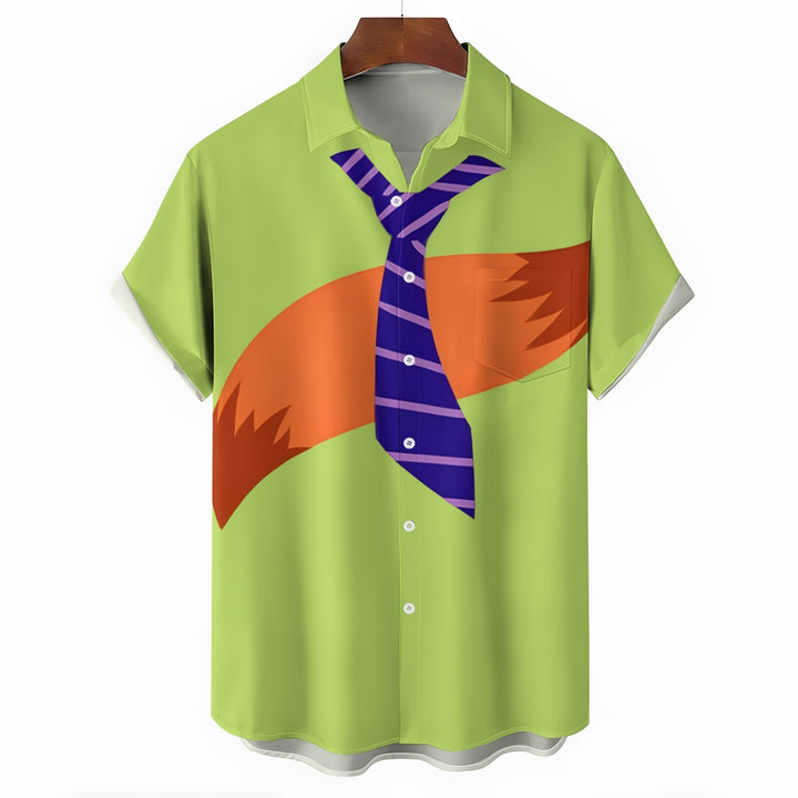 Cartoon Fox Tie Cos Print Casual Short Sleeve Shirt 2410007583