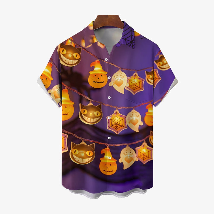 Halloween Pumpkin Lights Casual Short Sleeve Shirt 2409006129