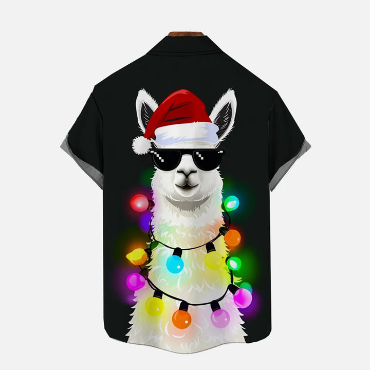 Christmas Santa Alpaca Twining Holiday Lights Printing Shirt