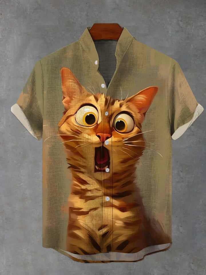 Fun Pet Surprise Kitty Print Short Sleeve Shirt