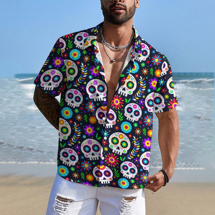 Mexican Culture Skull Print Short Sleeve Shirt 2411002296