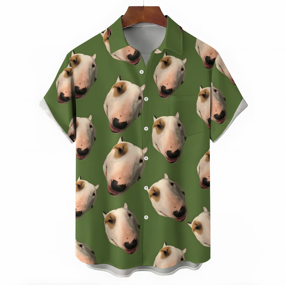 Bull Terrier Print Casual Oversized Short Sleeve Shirt 2407005536