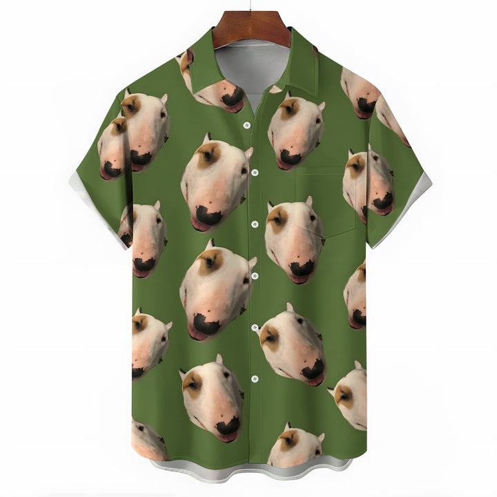 Bull Terrier Print Casual Oversized Short Sleeve Shirt 2407005536