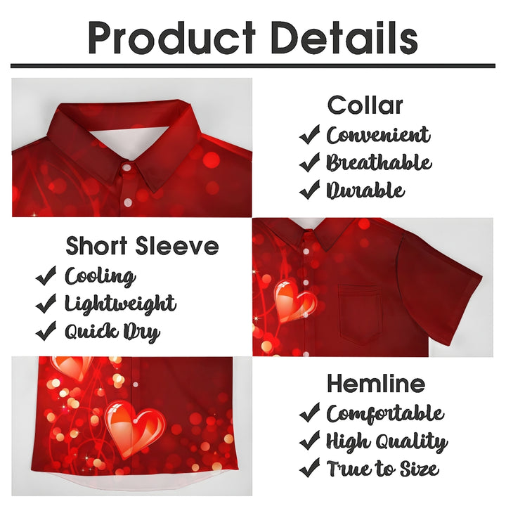 Valentine's Day Heart Print Casual Short Sleeve Shirt 2412008976