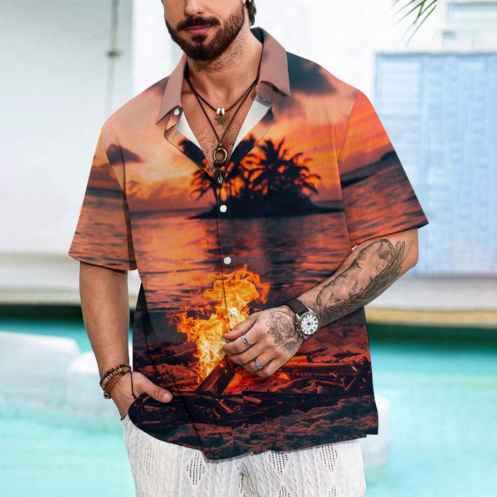 Sunset Bonfire Casual Short Sleeve Shirt 2408002803