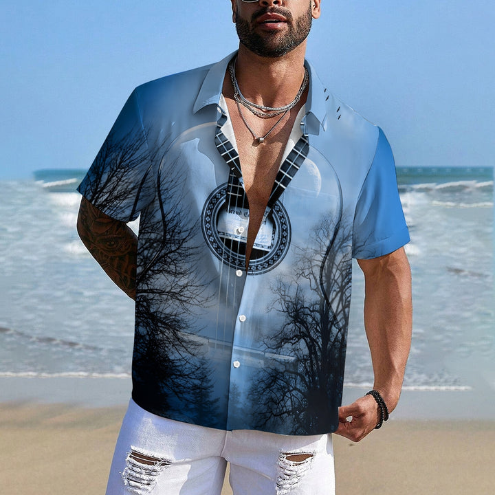 Guitar Print Casual Oversized Short Sleeve Shirt 2406003318