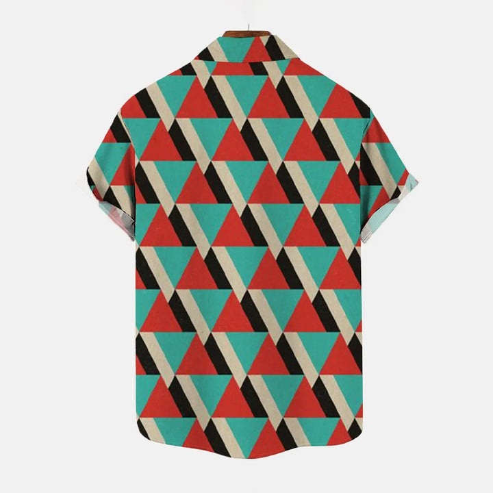 Mens Casual Vintage Geometric Print Short Sleeve Shirt