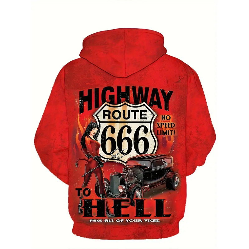 Plus Size Vintage Car & Demon Beauty Graphic Hoodie