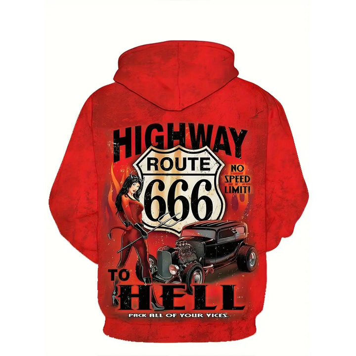 Plus Size Vintage Car & Demon Beauty Graphic Hoodie