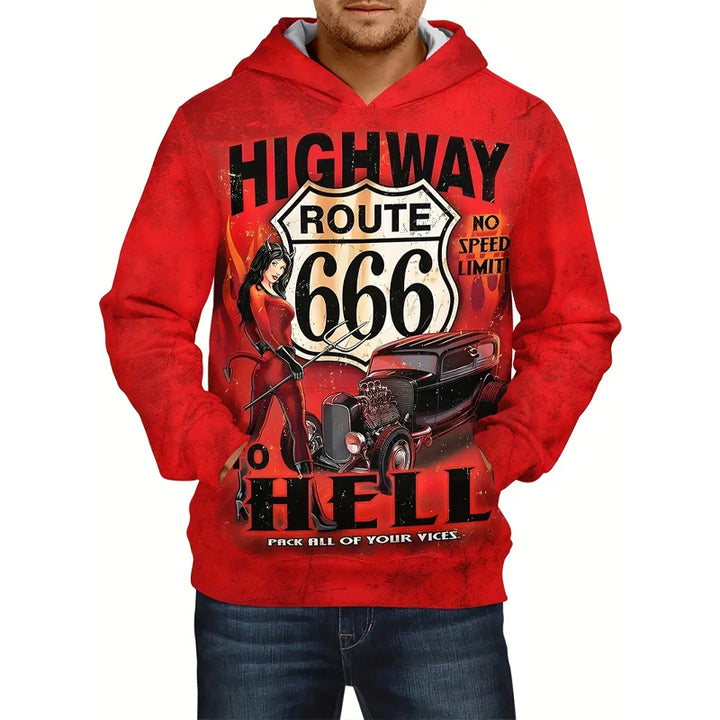 Plus Size Vintage Car & Demon Beauty Graphic Hoodie