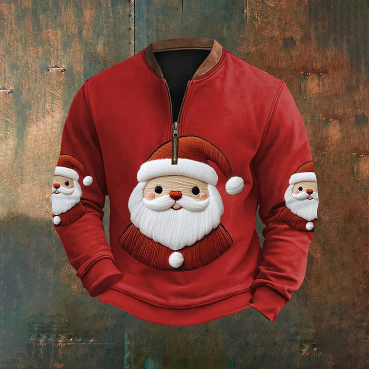 Men's Christmas Santa Print Casual Zipper Pullover