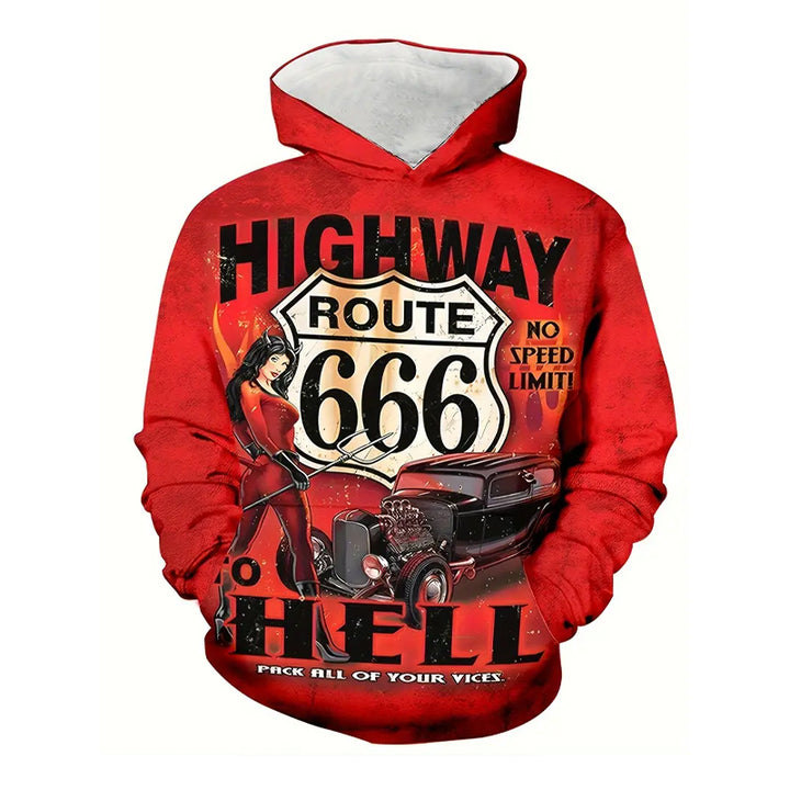 Plus Size Vintage Car & Demon Beauty Graphic Hoodie