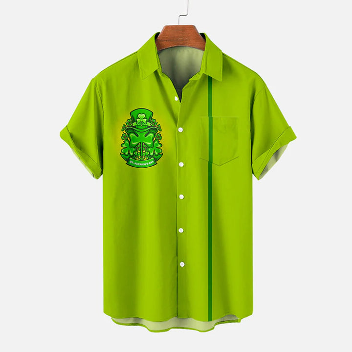 Men's St. Patrick's Stripe Lime Green Short Sleeve Shirt