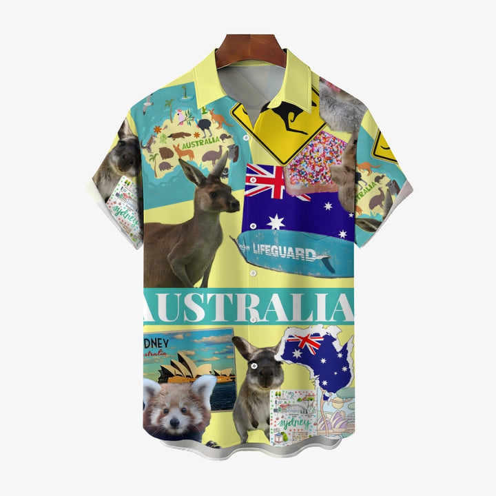 Australia Day Animal Print Casual Short Sleeve Shirt 2411011527