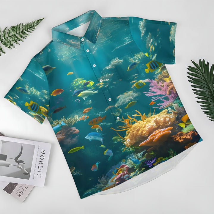 Undersea World Fish Linen Short Sleeve Shirt 2409010069