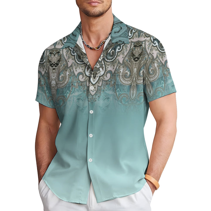 Men's Vintage Gradient Art Deco Print Short Sleeve Shirt 2412008044