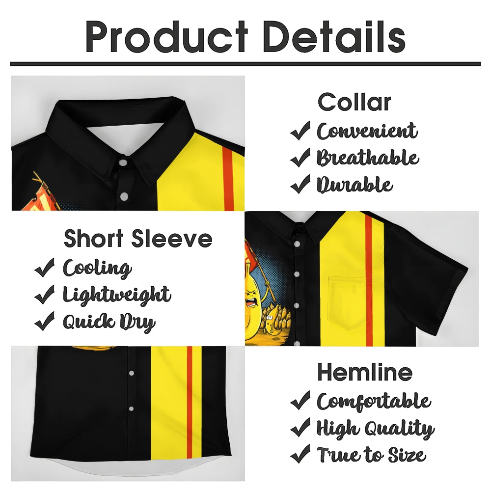 Funny Banana Stripe Print Casual Short Sleeve Shirt 2411003522