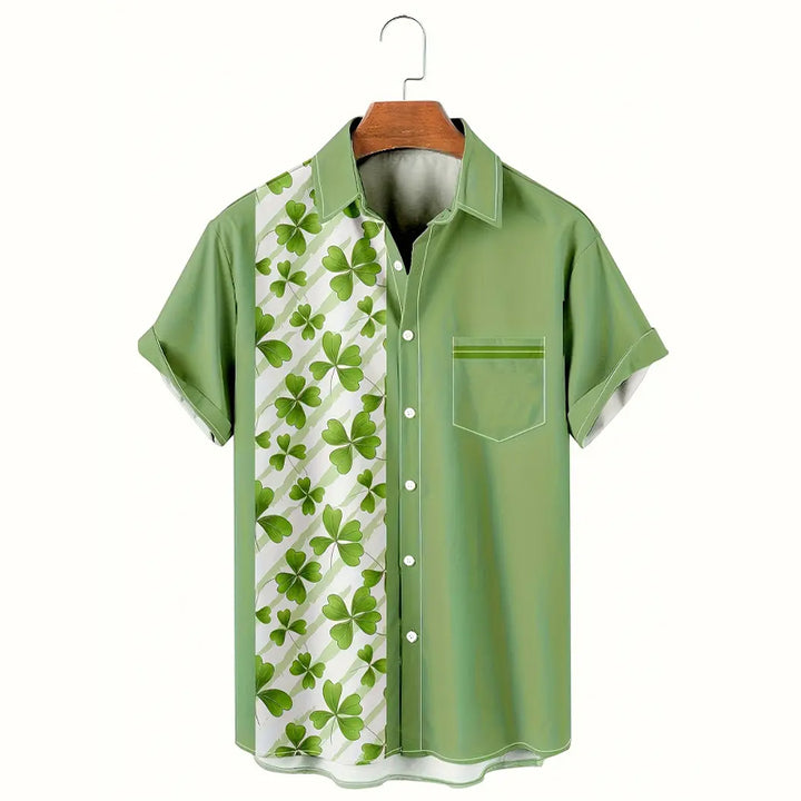 Men's Patrick'S Day Clover Pattern Casual Short Sleeve Shirt