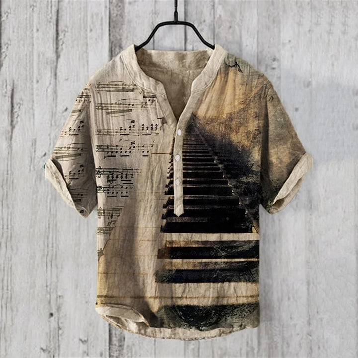 Vintage Piano Sheet Music Linen Blend Shirt 2407003646