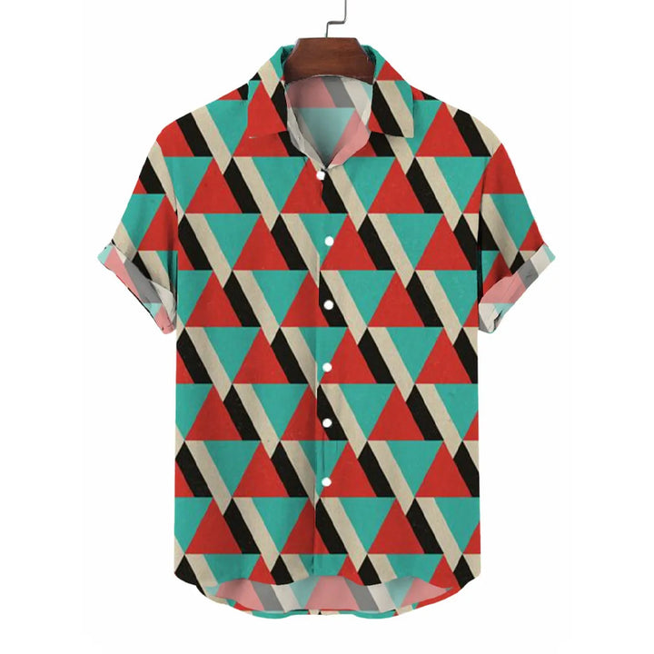 Mens Casual Vintage Geometric Print Short Sleeve Shirt