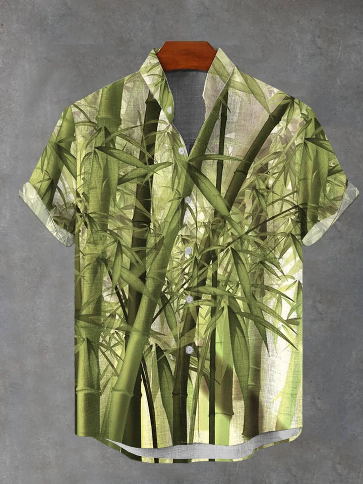 Men's Green Bamboo Print Short Sleeve Shirt