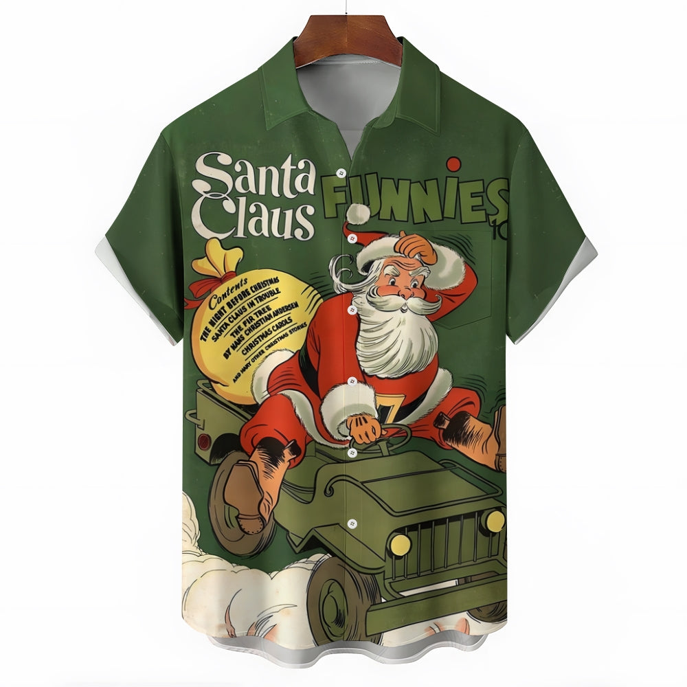 Vintage Christmas Santa Claus Poster Print Short Sleeve Shirt 2411005346