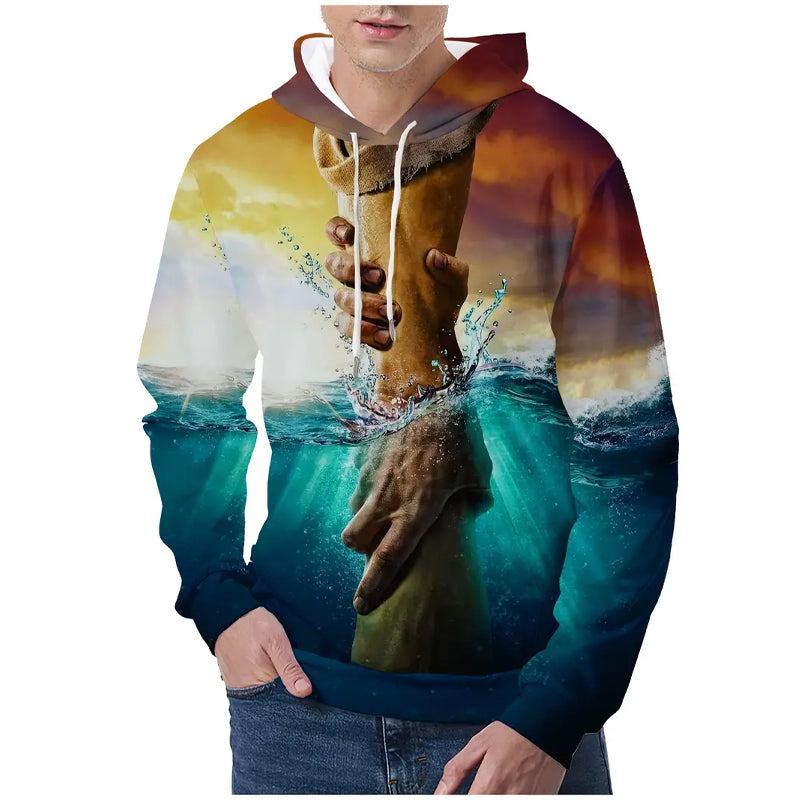 Men's Urban-Style with Hands Print Hoodie