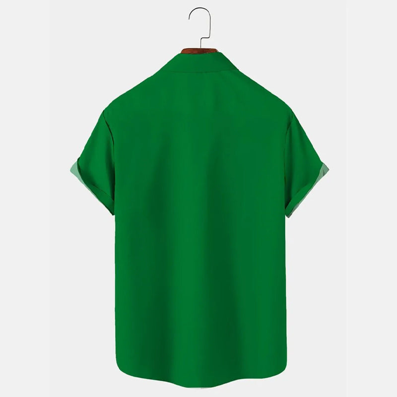 Coconut Tree Beach Panel St. Patrick's Clover Short Sleeve Shirt