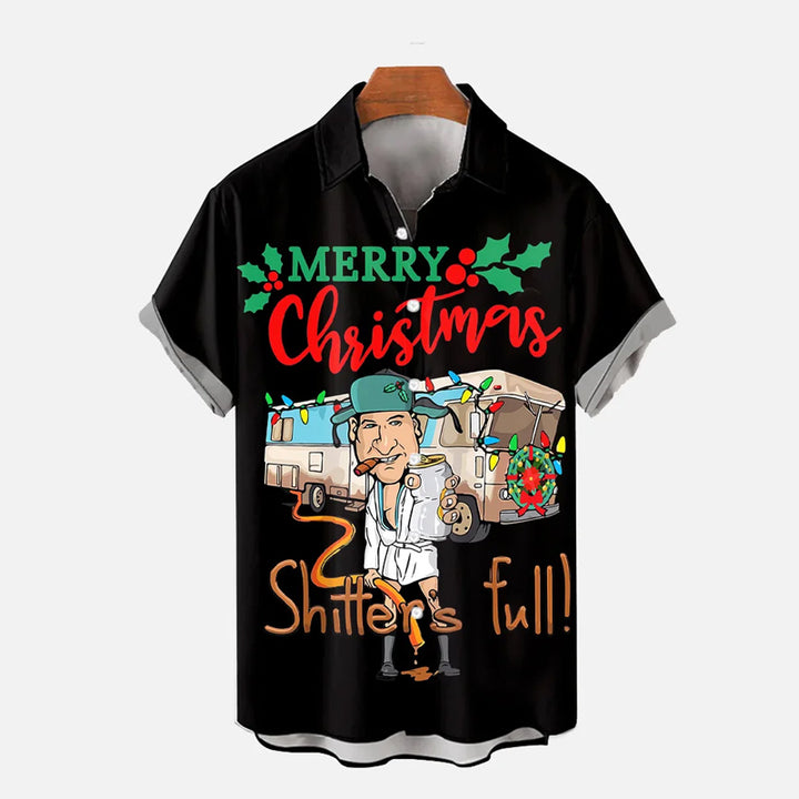 Classic Merry Christmas Festive Bus And Character Printing Shirt