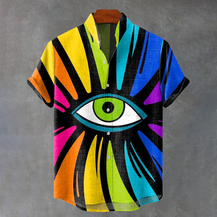 Vintage Dark Eyes Multicolor Art Print Casual Shirt